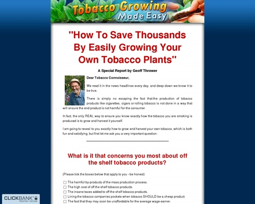 Tobacco Rising Made Easy – Set Unusual Product in Hot Arena of interest: Tobacco!